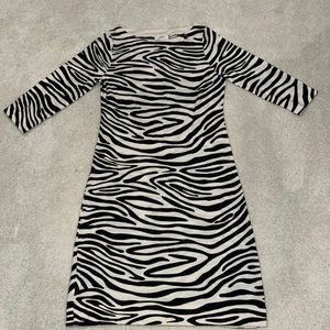 LOFT Black and White Zebra Pattern Long Sleeve Dress